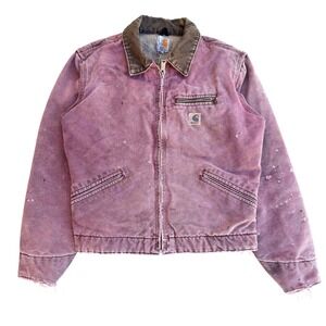 Vintage RARE Carhartt J97 Detroit Jacket Burgundy Pink Distressed Faded Mens M